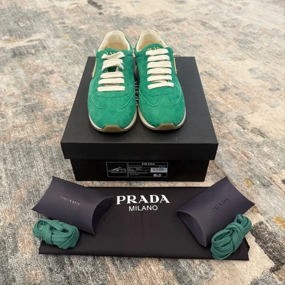 NIB Prada Suede Sneakers in Green - Picture 2 of 10